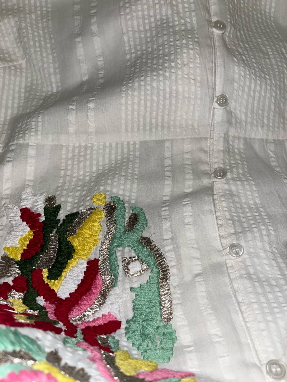POL L White Button-Up Dress with Colorful Floral Embroidery - Picture 6 of 7